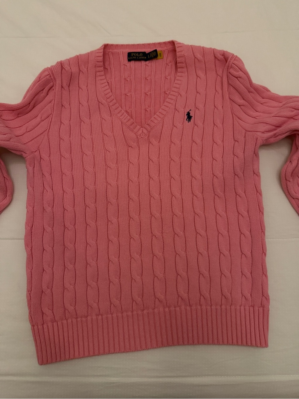 Ralph Lauren Pink Cable-Knit V-Neck Sweater